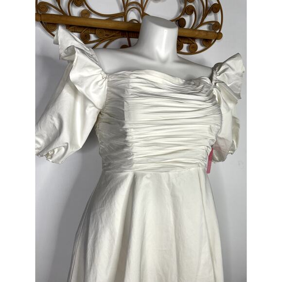 NEW Prabal Gurung Off Shoulder Elbow Sleeve Fit n Flare Dress white 12 - Picture 3 of 7